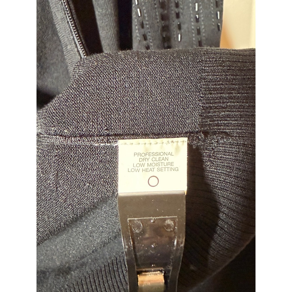 Cache Y2K Cardigan Sweater Zip Up Beaded Fur Trim Hooded Silk Blend Black ‎ M - Picture 6 of 13